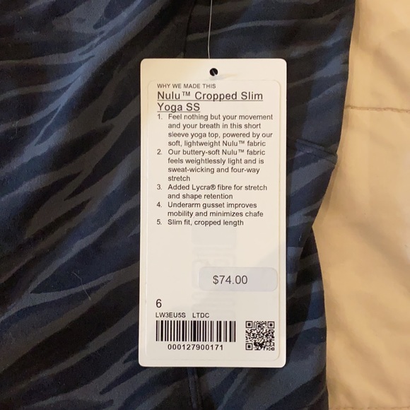 Lululemon Nulu Cropped Slim Yoga SS 6 NWT - Picture 6 of 6